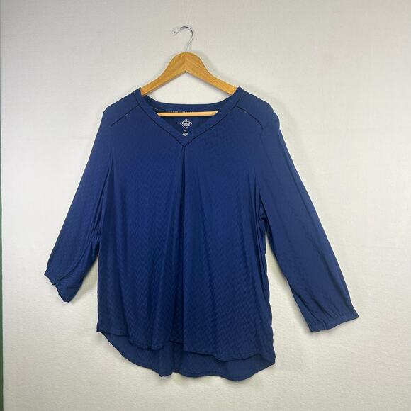 ￼Woman's St John Bay Blue Shirt - Size Large Sailor Chic Casual Chic Peasant - Picture 2 of 11